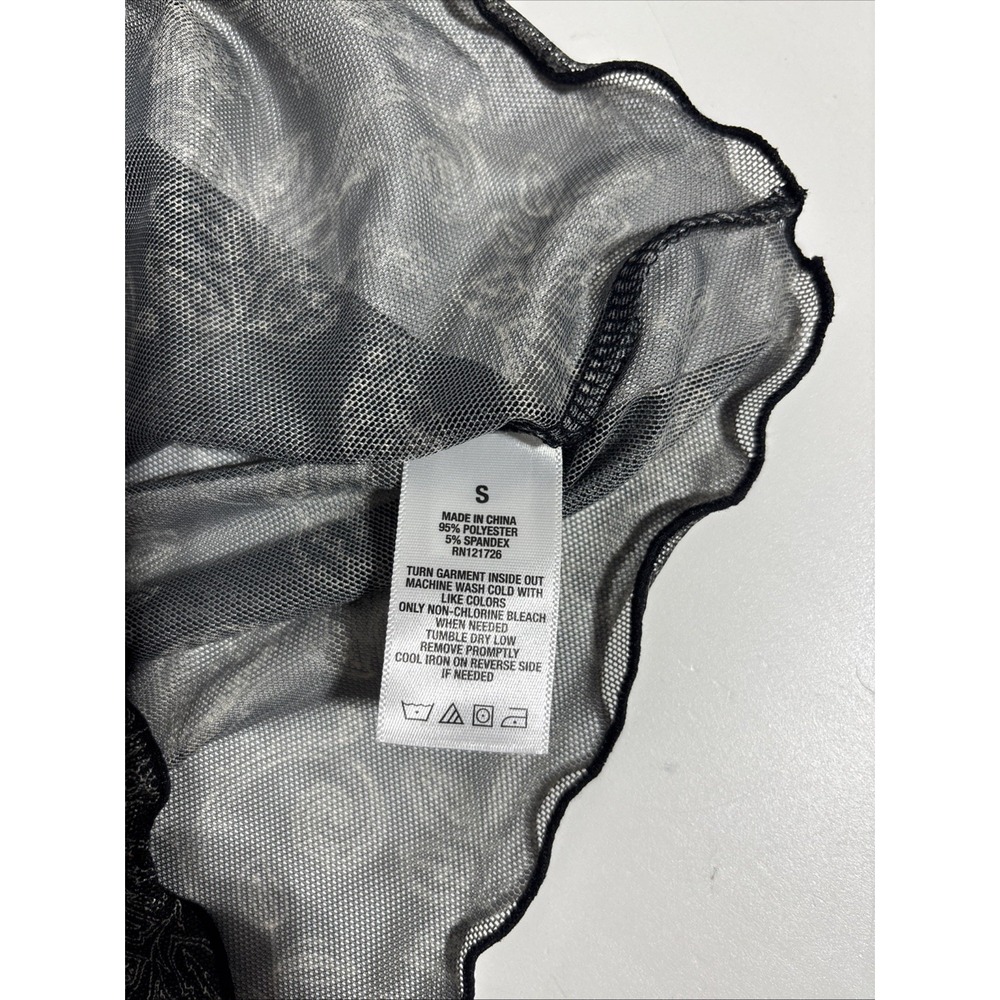 VTG Aeropostale Black Sheer Mesh Lace Long Sleeve Floral Top Small Whimsigoth - Picture 5 of 8